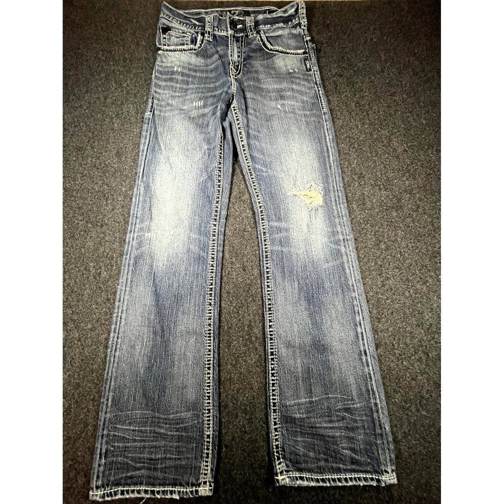 Silver Y2K Gordie Bootcut Jeans Mens 28x34 Blue Denim Distressed Whiskers Detail